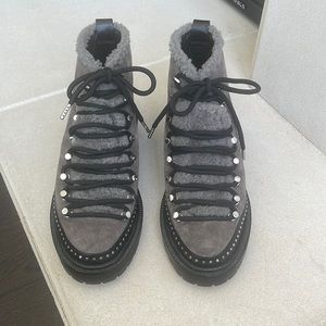 Rag & Bone gray suede compass combat ankle bootie